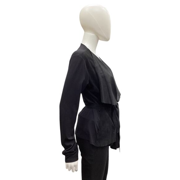 Max Mara Women’s Wrap Size M Goat Leather And Silk Belt Waterfall Style Black - Picture 2 of 4